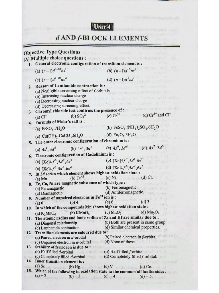 Unit 4 d and f Block Elements | PDF