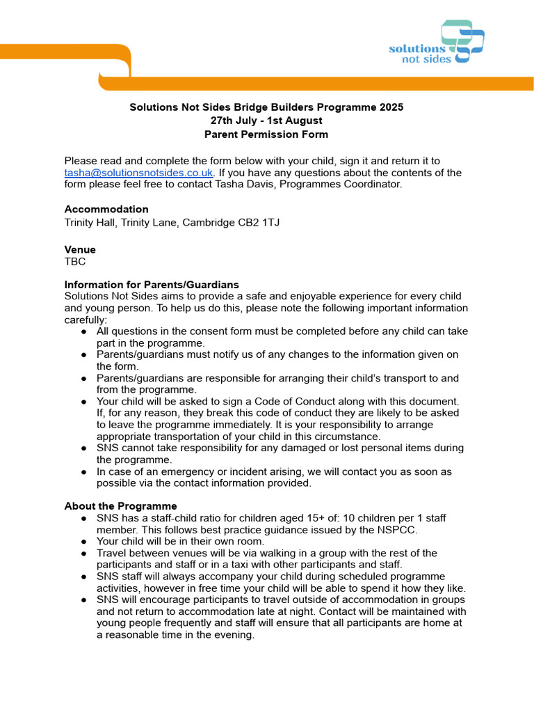 Bridge Builders Programme 2025 Consent Form | PDF