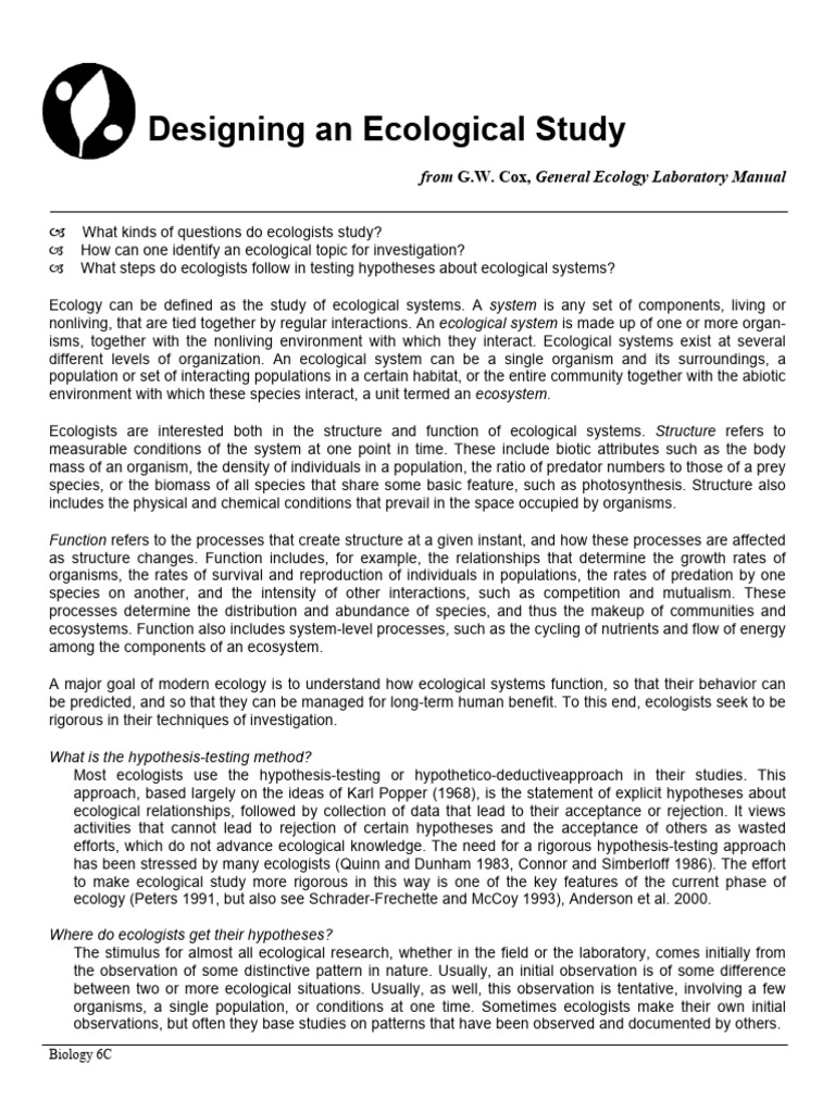 Ecological Study Design Basics | PDF | Experiment | Ecology