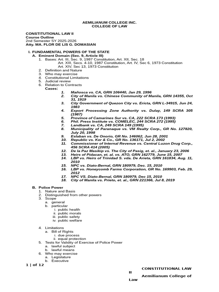 Constitutional Law II Course Outline | PDF | Naturalization | Miranda ...