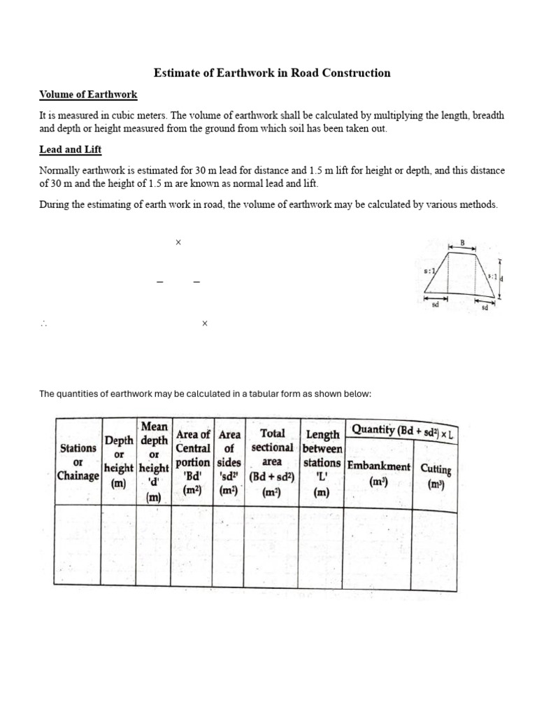 Earthwork Estimation in Road Construction | PDF | Area | Length