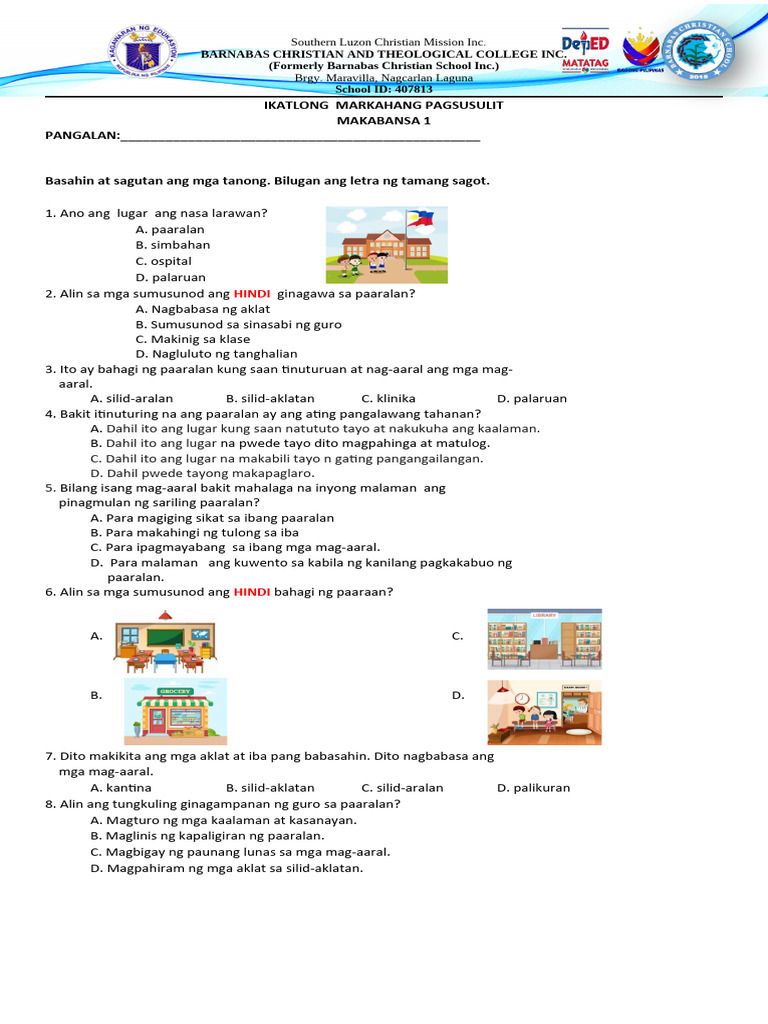 DTC PT q3 Grade 1 Matatag Makabansa 1 + Tos | PDF