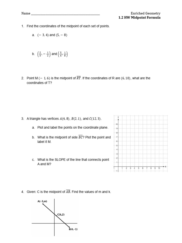 Midpoint Formula Geometry Homework | PDF