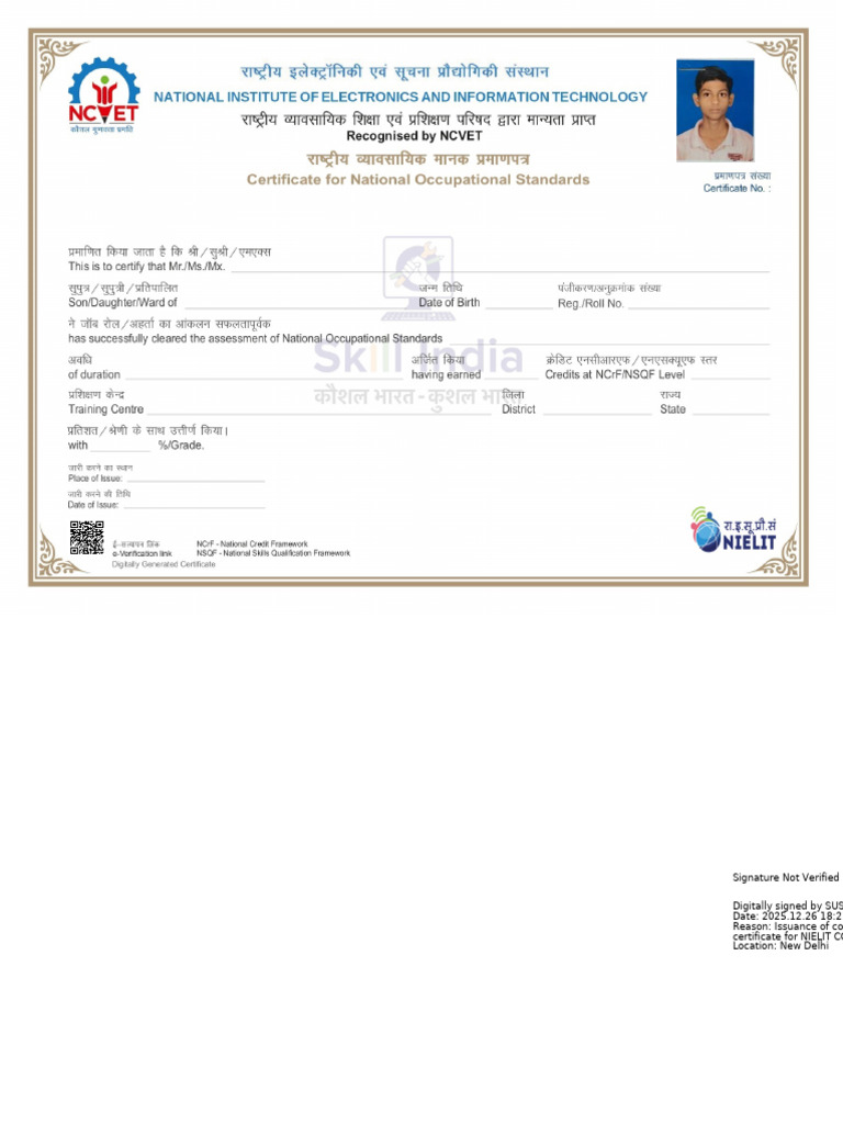 NIELIT Computer Course Certificate | PDF