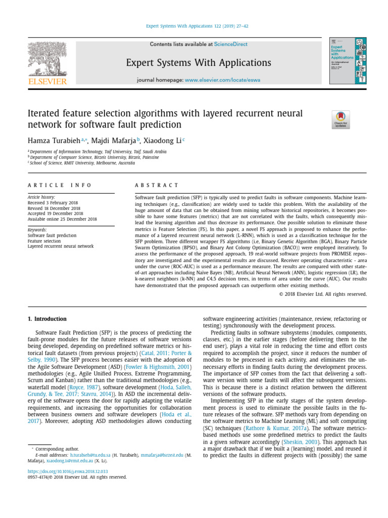 Iterated Feature Selection Algorithms With Layered Recurrent Neural ...