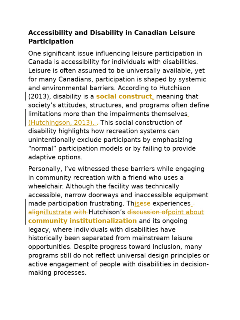 Enhancing Accessibility in Canadian Leisure | PDF | Disability ...