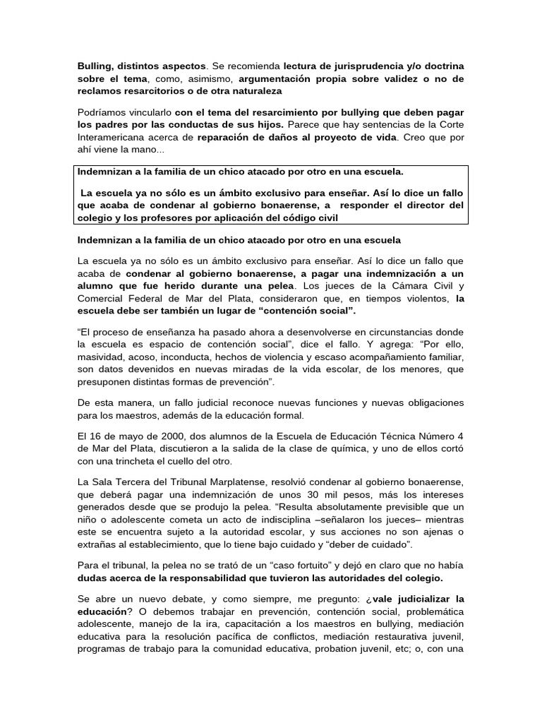 Responsabilidad Escolar en Casos de Bullying | PDF | Intimidación ...