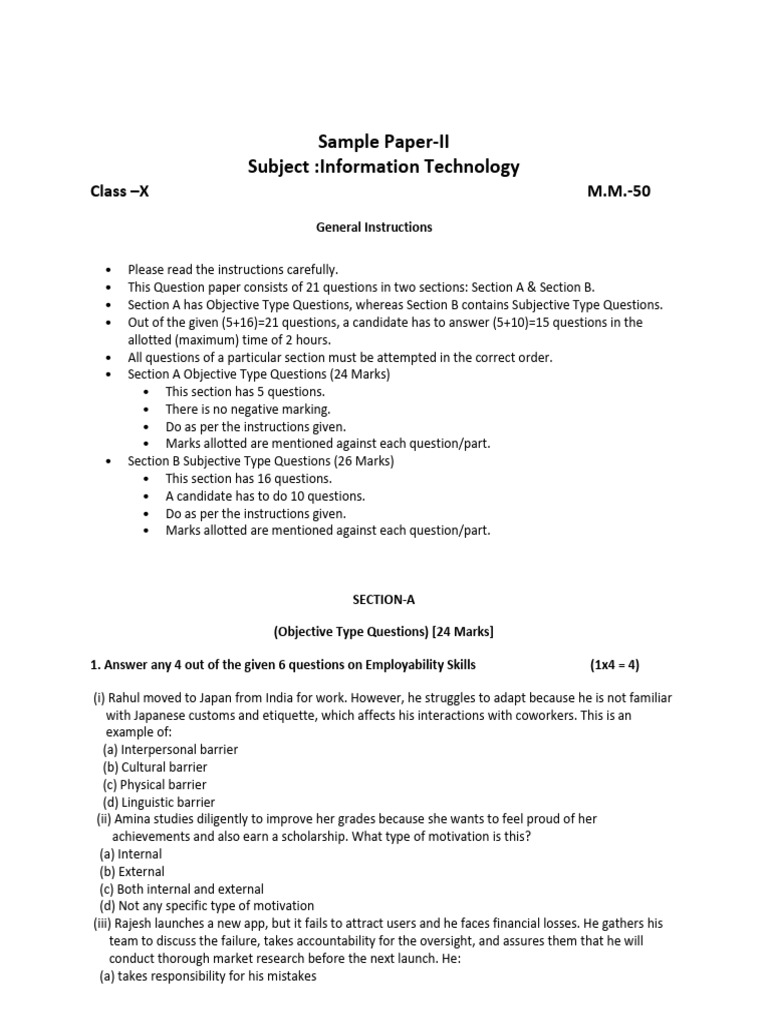 St. Anthony's School IT Class X Sample Paper | PDF