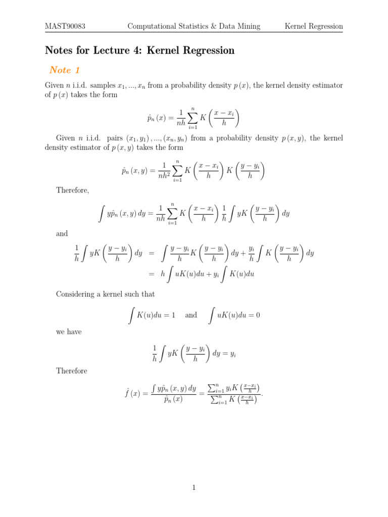 Kernel Regression Lecture Notes | PDF | Statistical Theory | Probability