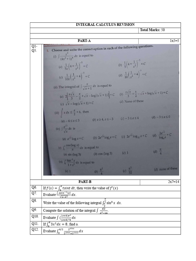 Revision Integrals | PDF