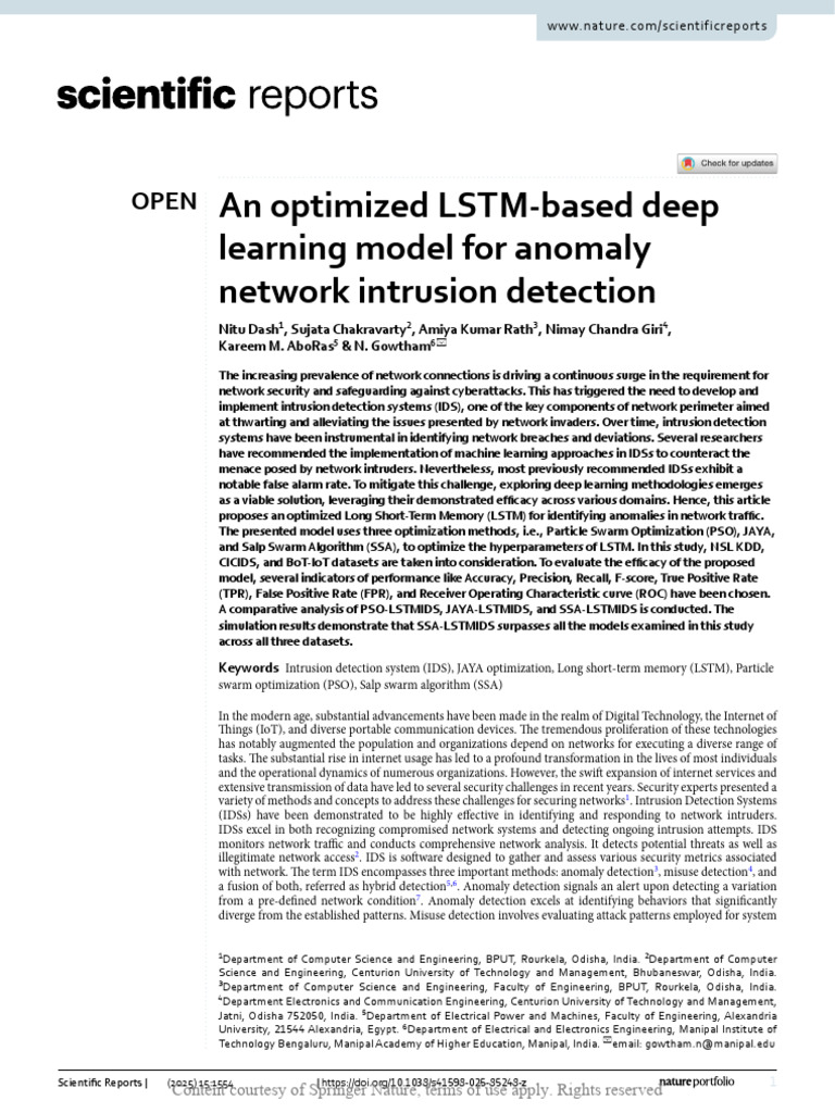 Optimized LSTM for Network Intrusion Detection | PDF | Deep Learning ...