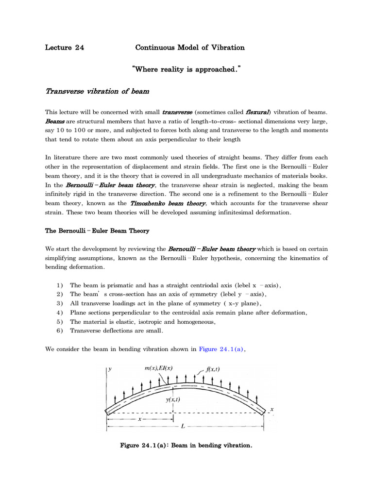 Transverse Vibration of Beams Explained | PDF | Bending | Beam (Structure)