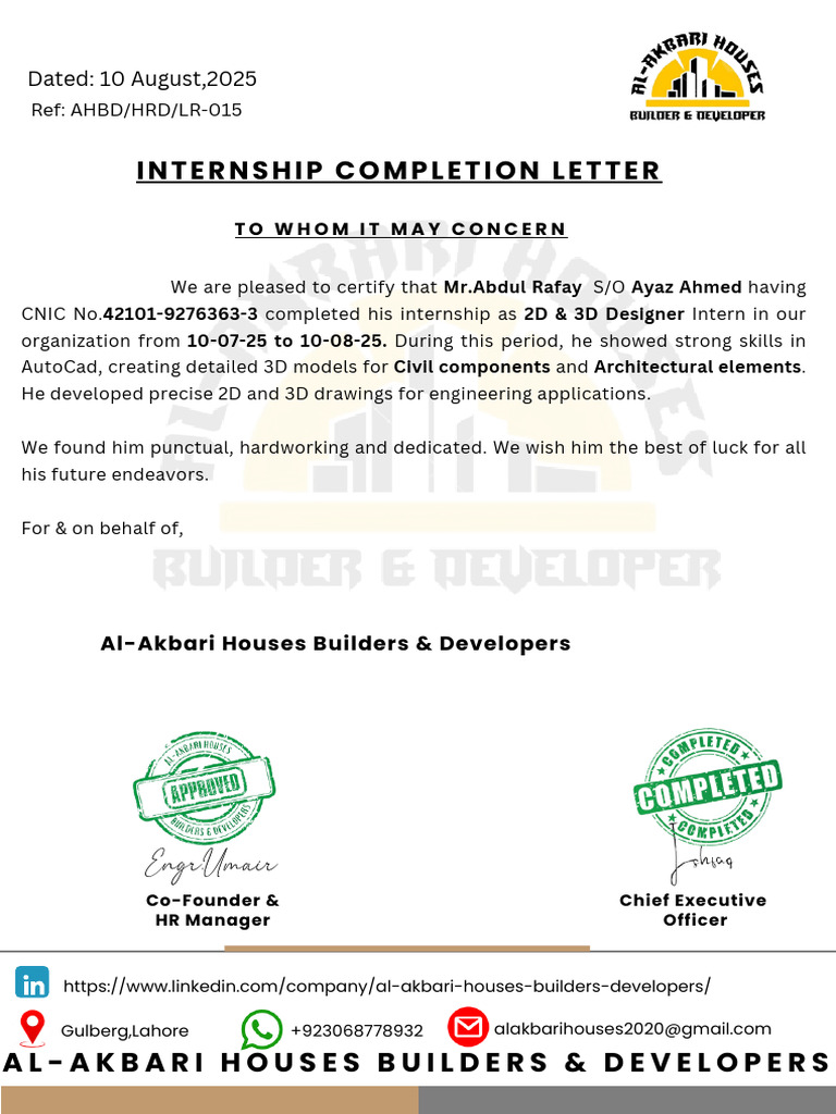 Internship Completion Certificate for Designer | PDF