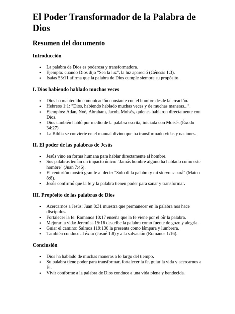 Poder Transformador de la Palabra de Dios | PDF