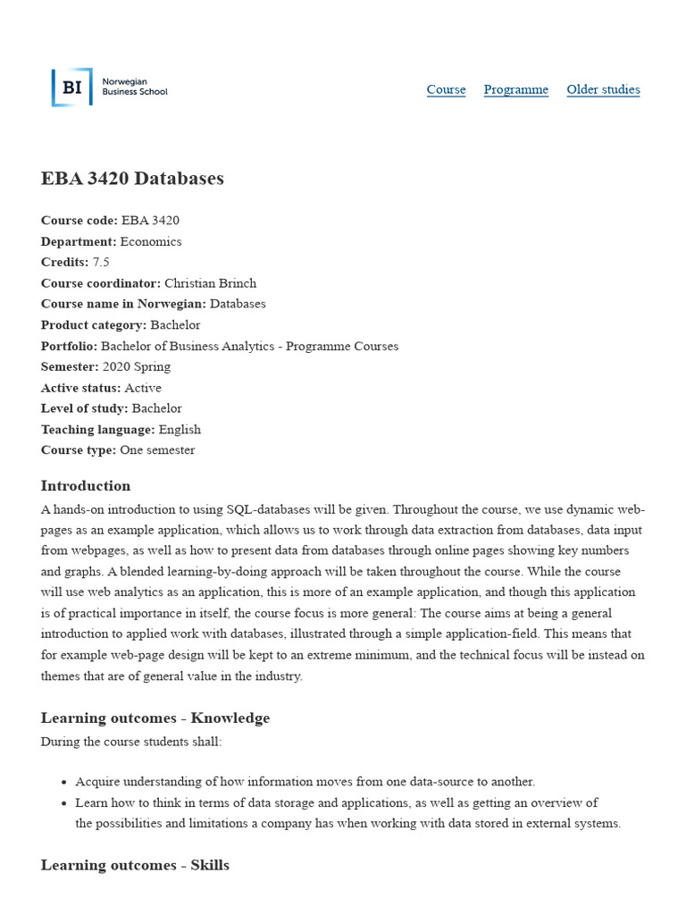 SQL Databases Course Overview | PDF | Databases | Information