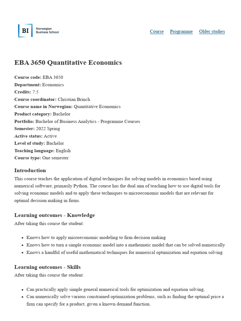 Quantitative Economics Course Overview | PDF | Economics | Microeconomics