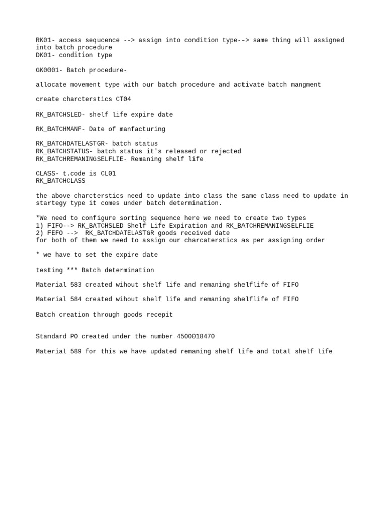 Batch Mangement Process Steps | PDF