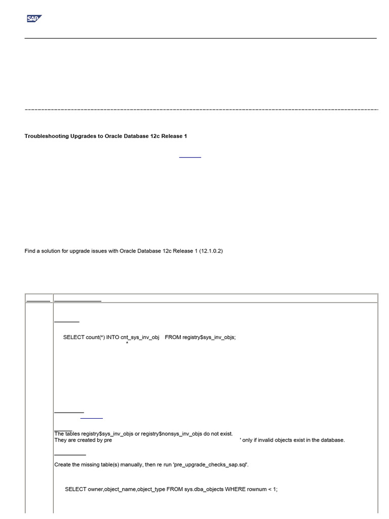 Troubleshooting Oracle 12c Upgrade Issues | PDF | Databases | Pl/Sql