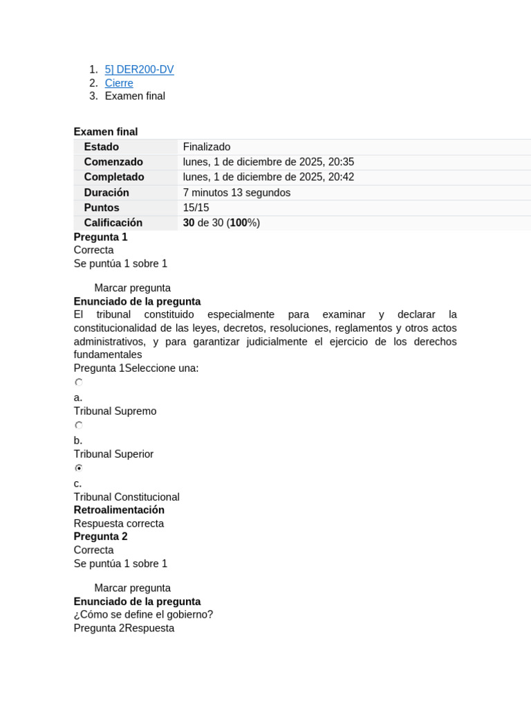 Examen Final de Derecho Constitucional | PDF | Constitución ...