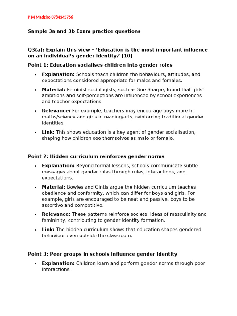 3a and 3b paper One | PDF | Deviance (Sociology) | Gender