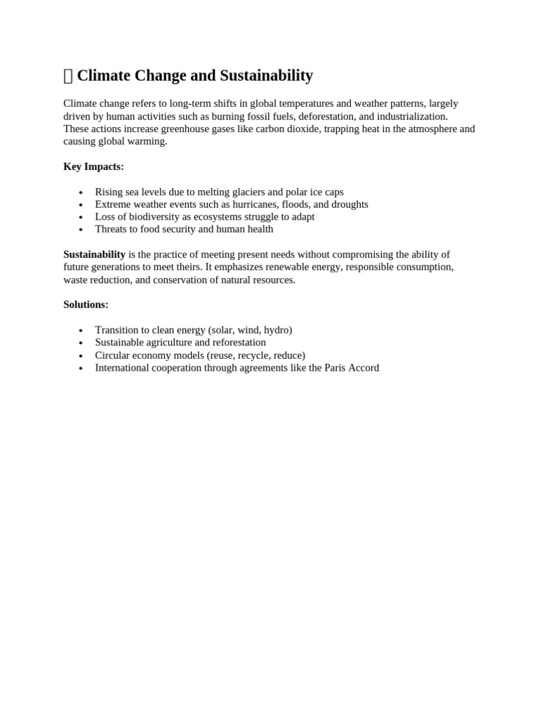 Climate Change and Sustainable Solutions | PDF