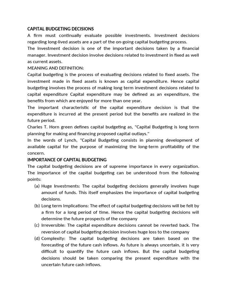 Capital Budgeting Decisions | PDF | Net Present Value | Present Value