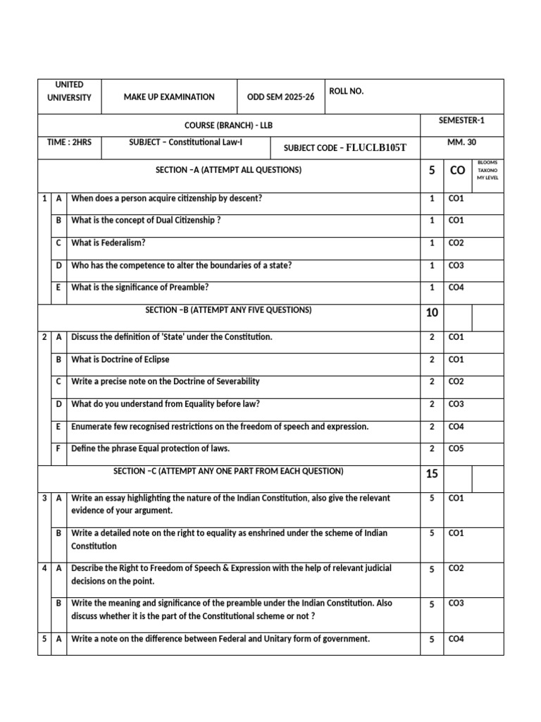 constitution paper MAKE UP i | PDF | Constitution | Constitutional Law