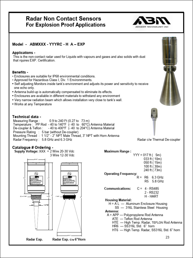 Explosion-Proof Radar Sensors Guide | PDF | Relay | Radar