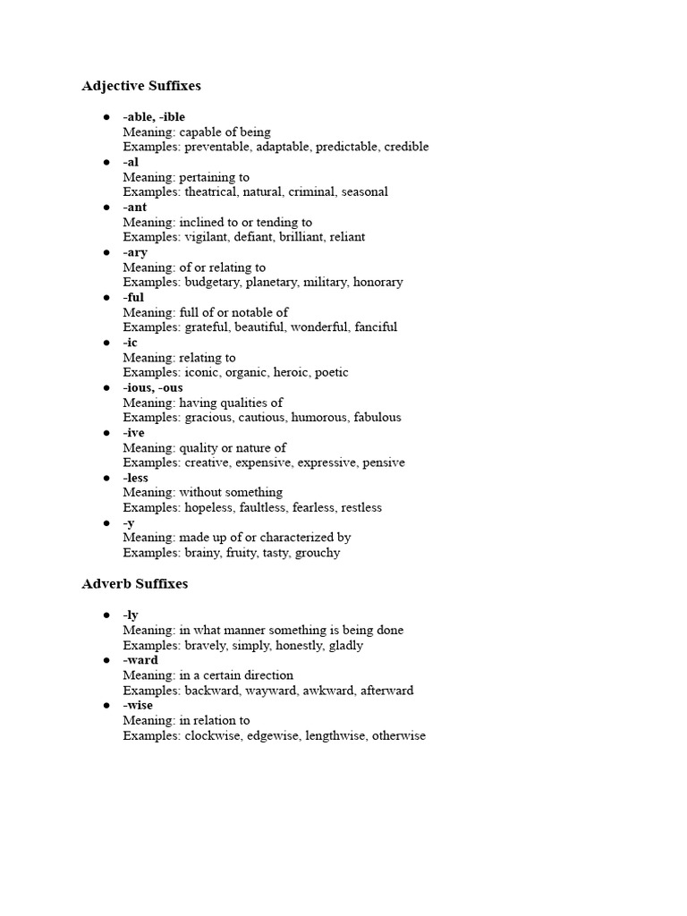 Common Adjective and Adverb Suffixes | PDF