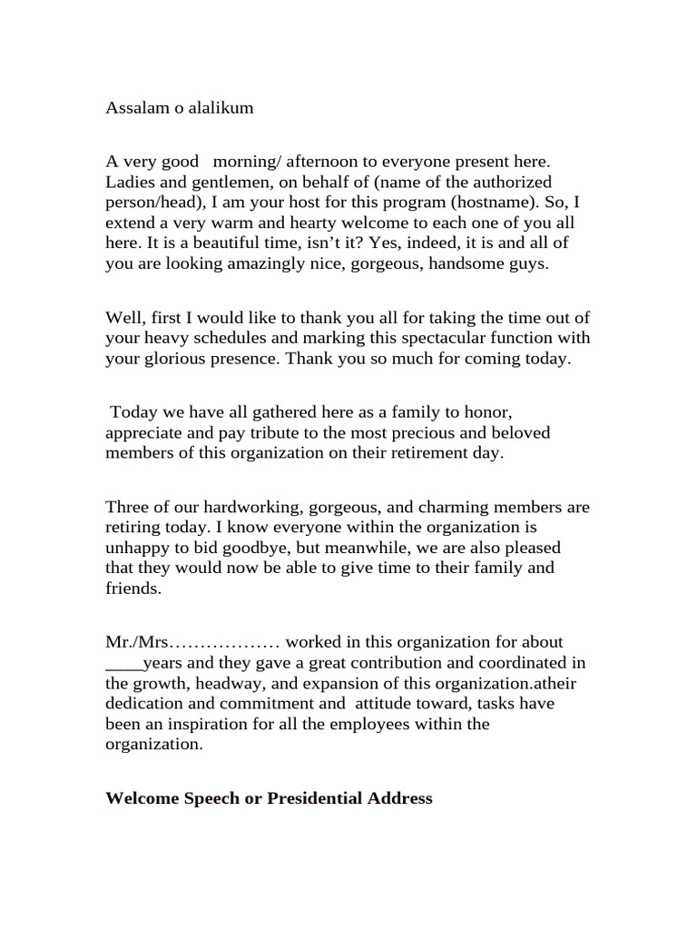Retirement Celebration Speech Script | PDF | Madam