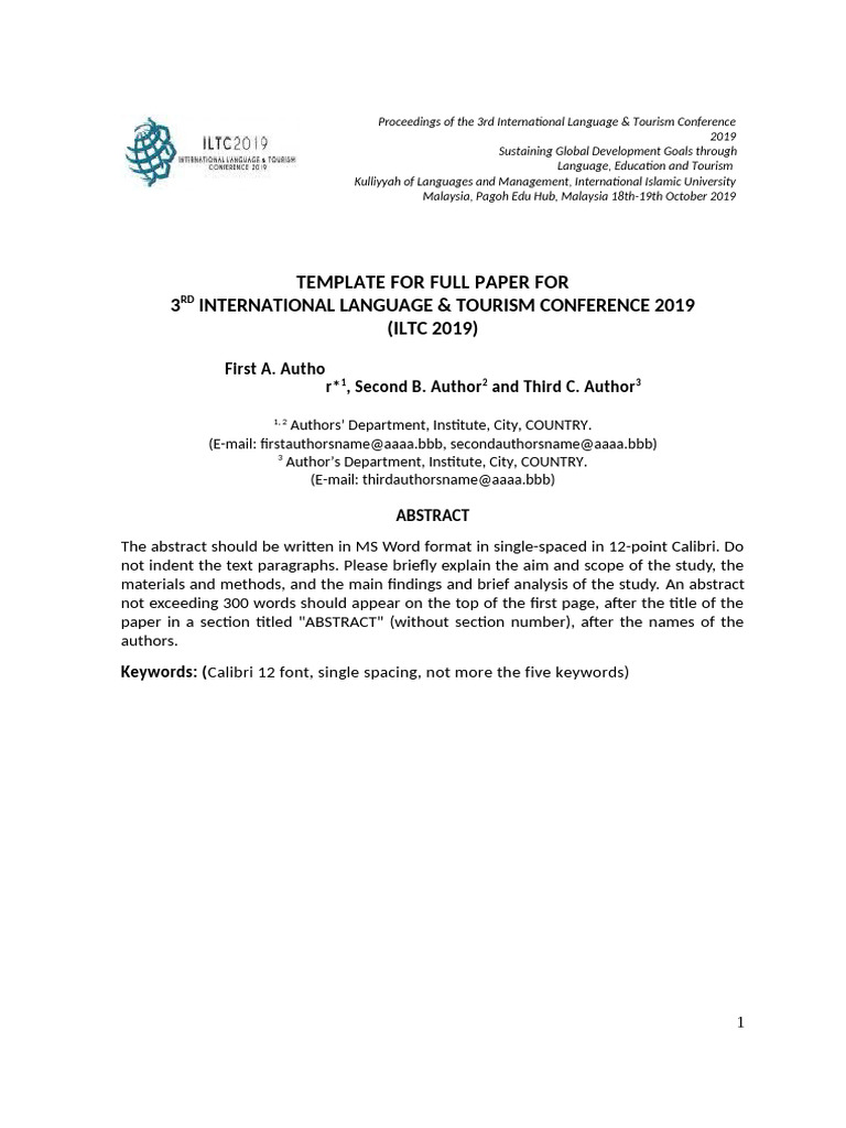 ILTC 2019 Paper Formatting Guidelines | PDF | Abstract (Summary ...