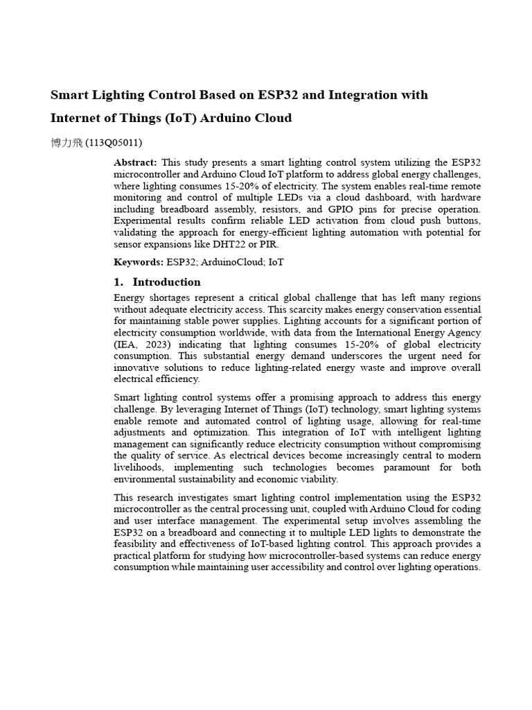 ESP32 Smart Lighting Control IoT System | PDF | Internet Of Things ...