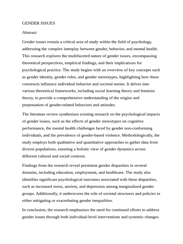 Gender Issues | PDF | Statistics | Gender Role