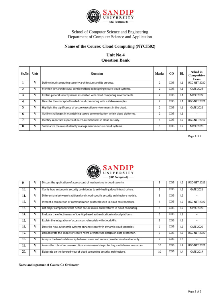 Cloud Computing Security Question Bank | PDF | Cloud Computing | Computing