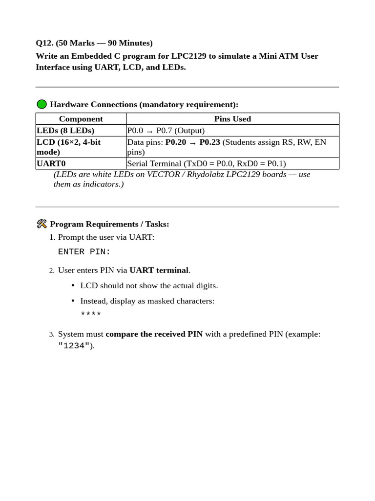 Mini ATM Interface Program for LPC2129 | PDF