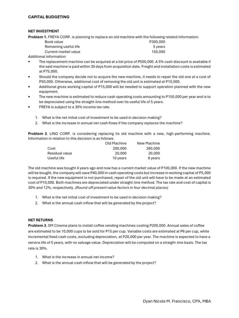 Capital Budgeting Analysis for Machine Replacement | PDF | Depreciation ...
