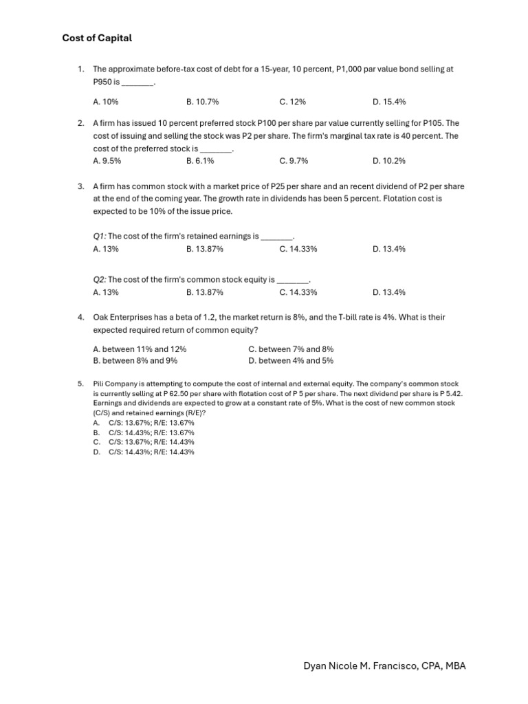 Cost of Capital Calculations and WACC Analysis | PDF | Cost Of Capital ...