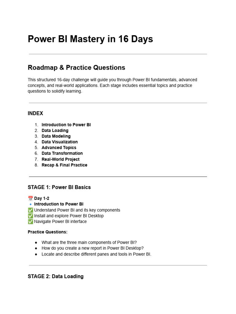 Power BI Mastery: 16-Day Challenge | PDF | Microsoft Excel | Data