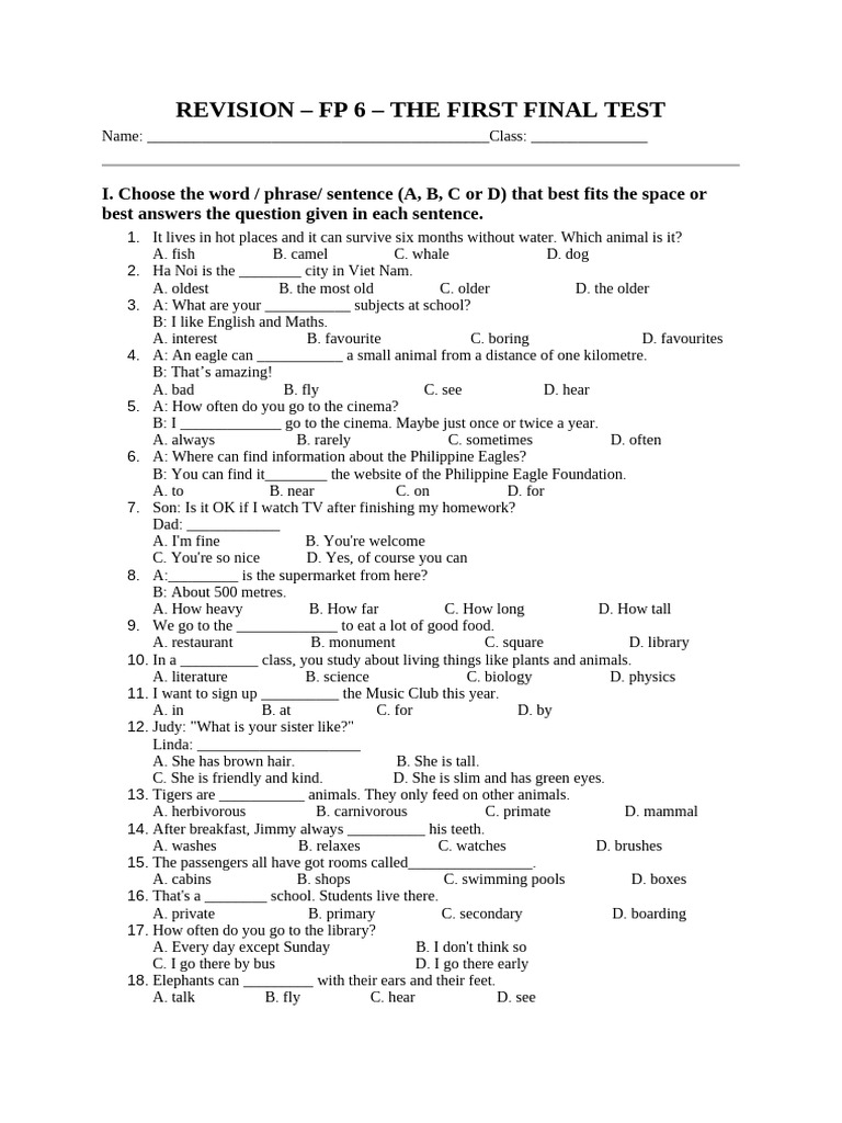 Final Test Revision for English Class | PDF | Adverb | Linguistic ...