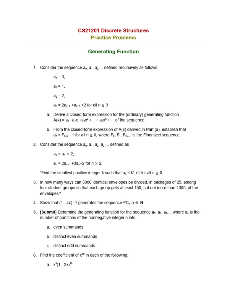 P8(Generating Functions) | PDF | Sequence | Mathematics