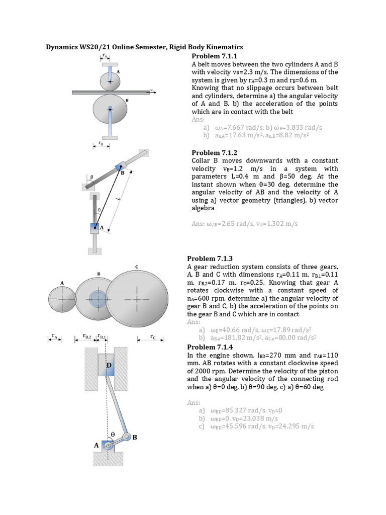 Rigid Body Kinematics Problems Solutions | PDF | Velocity | Acceleration