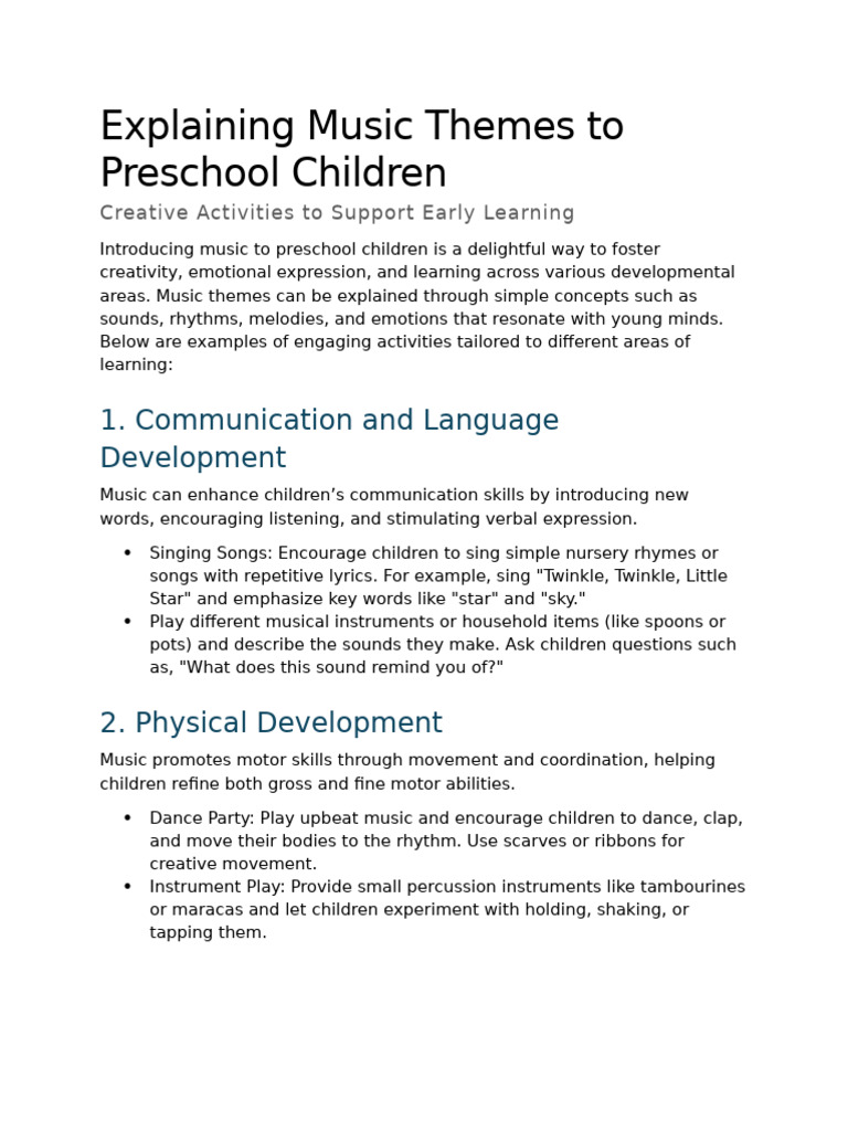 Music Themes for Preschool Learning | PDF | Emotions | Creativity