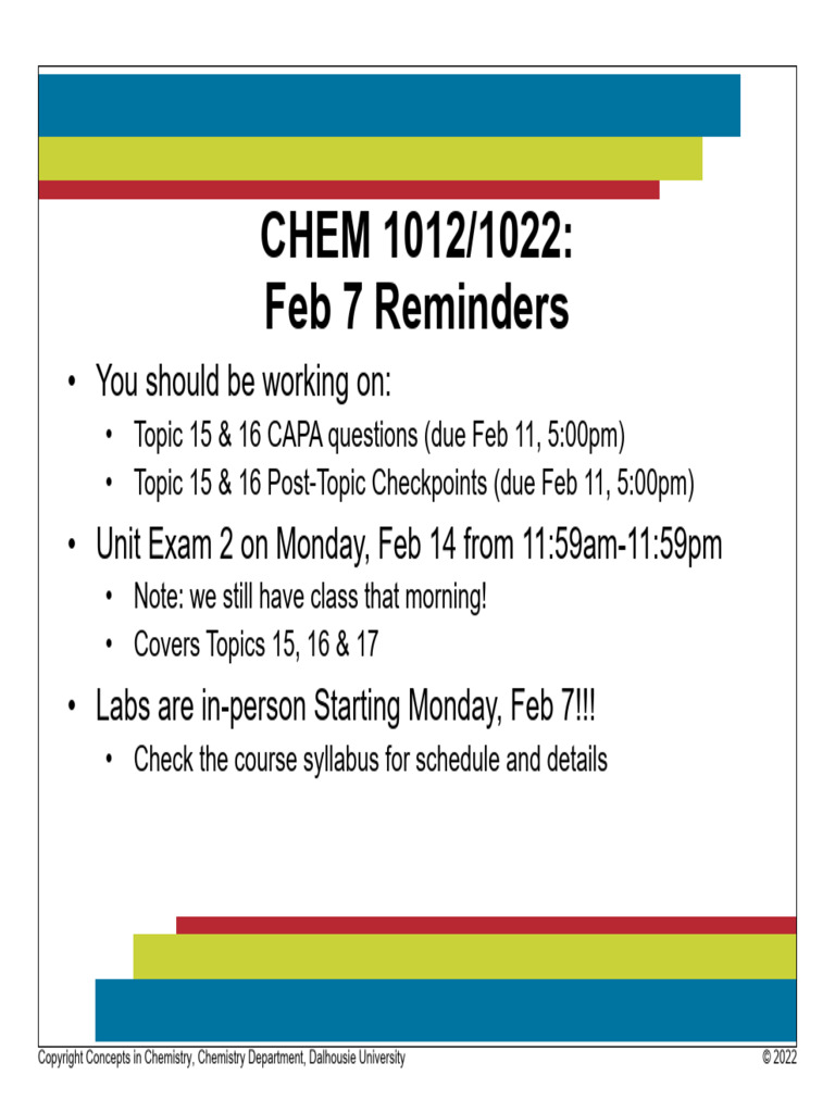 CHEM 1012/1022 Exam and Lab Reminders | PDF | Entropy | Chemistry