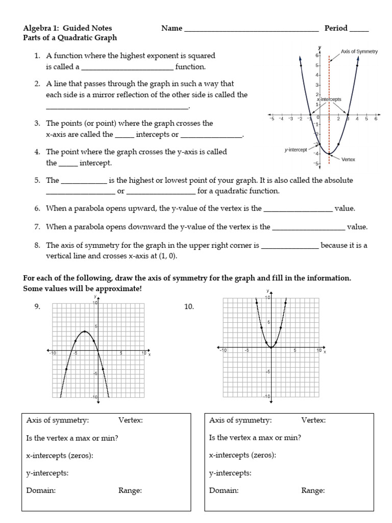 Quadratic Graphs: Guided Notes | PDF | Quadratic Equation | Vertex ...