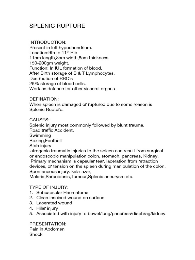 Understanding Splenic Rupture Causes and Management | PDF | Spleen ...