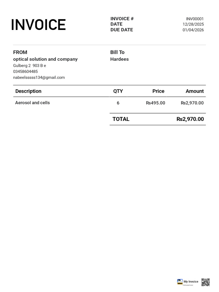 Professional Invoice for Optical Solutions | PDF