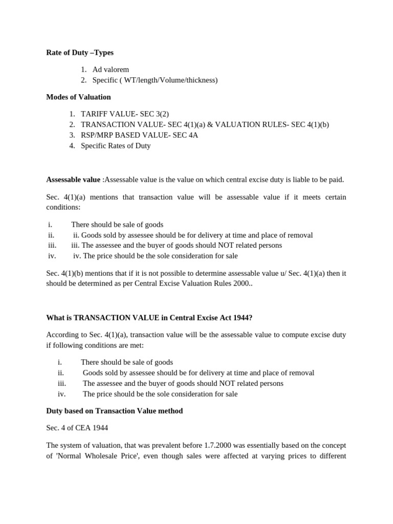Central Excise Duty Valuation Methods | PDF | Real Estate Appraisal ...