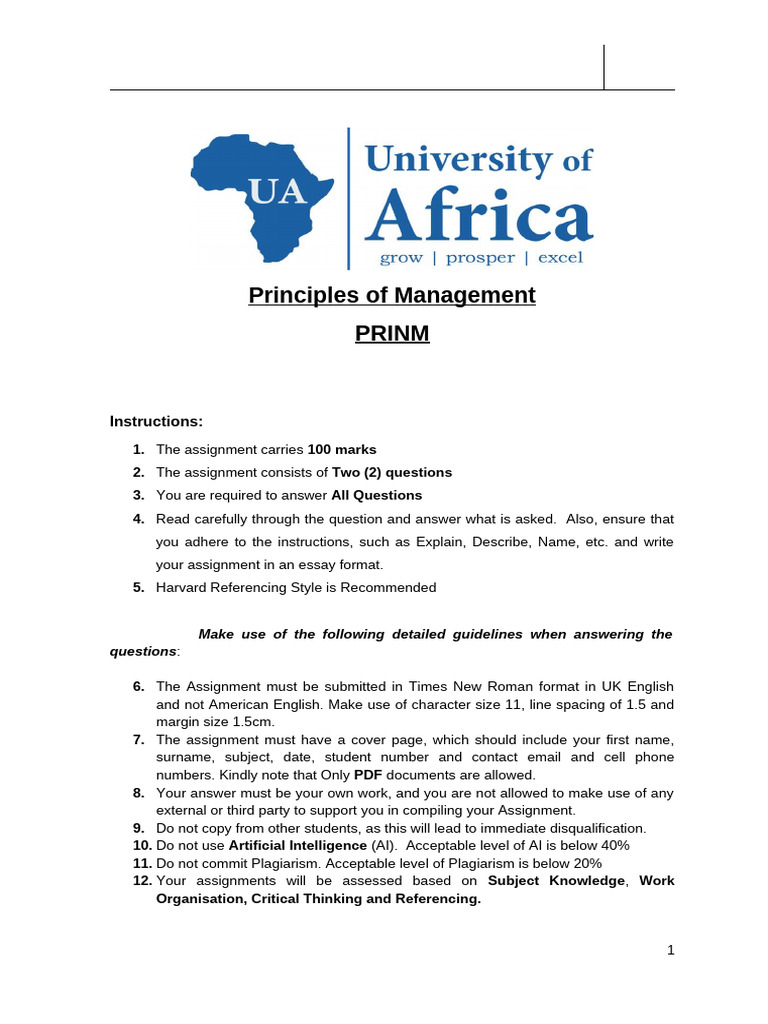 Principles of Management Assignment Guide | PDF | Intelligence (AI ...