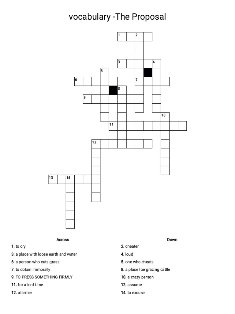 Vocabulary -The Proposal - Crossword Labs | PDF
