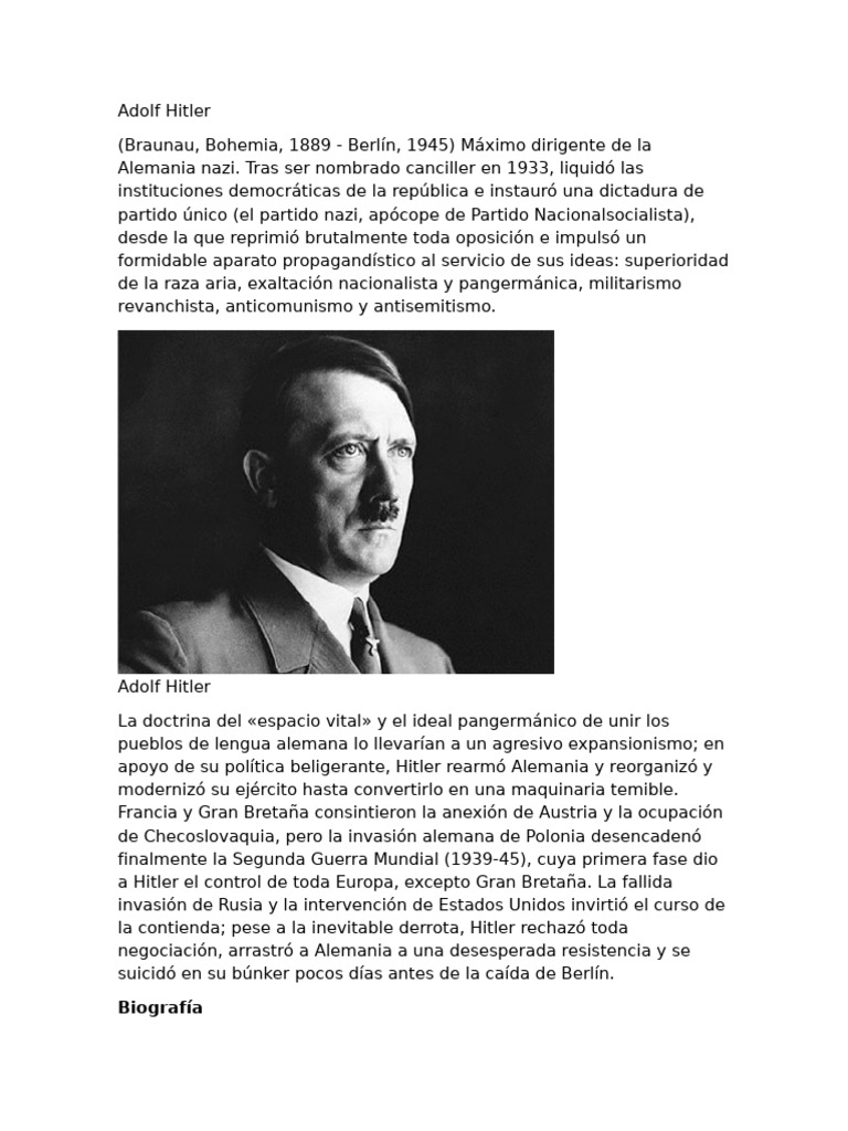 Biografía de Adolf Hitler y su dictadura | PDF | Alemania nazi | Adolf ...